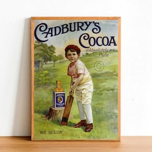 Póster publicitario retro de cacao, bebida vintage, Inglaterra, Reino Unido, letrero para niños, decoración artística de pared, tamaño A4