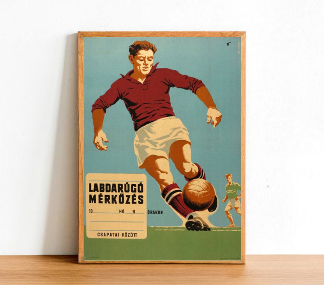 Vintage Football Poster, Retro Soccer Player, Ball Game, Team Sport ...