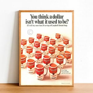 Retro Tomato Soup Advertisement Poster Print, Vintage Food Cooking Kitchen Bulletin Sign Wall Art Decor A4 Size