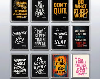 Mentalidad de autosuficiencia imparable – Imán acrílico para refrigerador de 70 x 45 mm • Imán cuadrado de 90 mm • Póster inspirador A3 A4 A5 • Posavasos