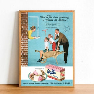 Impresión de cartel de anuncio de helado retro, dulces vintage niños familia cartel de boletín de verano decoración de arte de pared tamaño A4