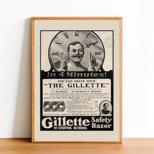Retro Barbershop Advertisement Poster Print, Vintage Shaving Beard America USA Bulletin Sign Wall Art Decor A4 Size
