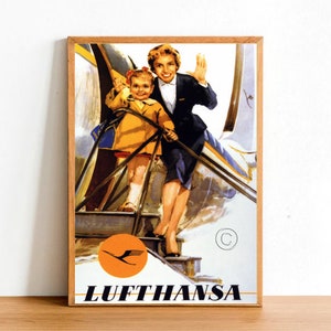 Impresión de póster Retro de aerolínea, avión Vintage, avión, azafata, vacaciones familiares, vacaciones, arte de la pared, decoración, tamaño A4
