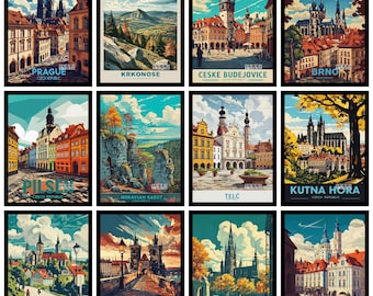 Czech Republic Landmarks – A3 A4 A5 Travel City Posters