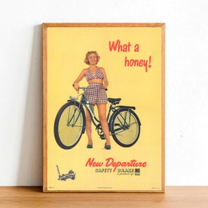 Vintage Cycling Poster, Retro Bicycles Advertisement, Commercial, Woman, Cycles UK Wall Art A4 Size