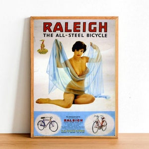 Vintage Cycling Poster, England, Retro Bicycles Advertisement, Commercial, Woman, Cycles UK Wall Art A4 Size