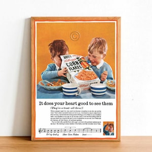 Retro Corn Flakes Advertisement Poster Print, Vintage Cereal Breakfast Food Meal Bulletin Sign Wall Art Decor A4 Size