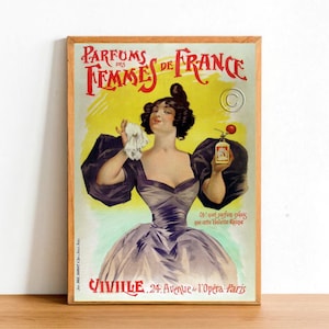 Retro Perfume Advertisement Poster Print, Vintage Woman Fragrance Paris France Bulletin Sign Wall Art Decor A4 Size