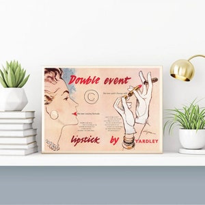 Impresión de cartel de lápiz labial retro, maquillaje de mujer vintage, cartel de boletín elegante de moda, decoración artística de pared, tamaño A4