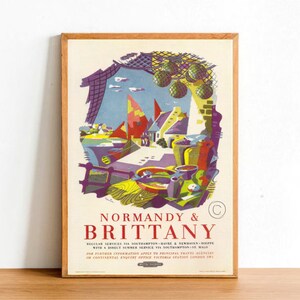 Affiche rétro imprimée de Normandie, Bretagne, France, région vintage, voyage en Europe, Destination de vacances, décoration murale, format A4