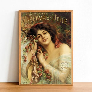Retro Biscuits Advertisement Poster Print, France Europe Vintage Sweets Food Snack Bulletin Sign Wall Art Decor A4 Size