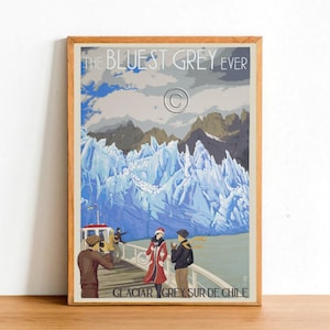 Grey Glacier Chile Retro Poster Print, Vintage Travel Vacation Park South America Destination Wall Art Decor A4 Tamaño