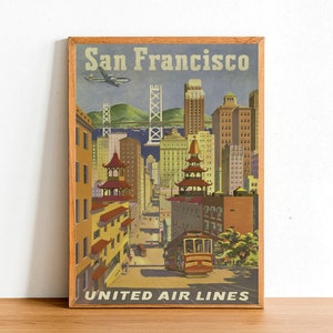 San Francisco Retro Poster Print, Vintage USA America California City Town Travel Airplane Vacation Destination Wall Art Decor A4 Size