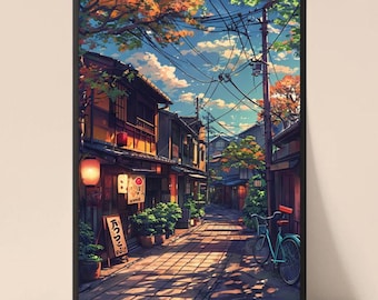 Manga-Style Tokyo Street Poster: Vibrant Japanese Art (A4)