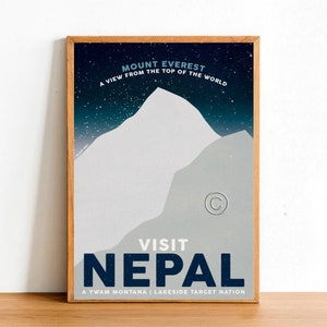 Nepal Retro Poster Print, Vintage Travel Vacation South Asia Country Mountains Everest Destination Wall Art Decor A4 Size