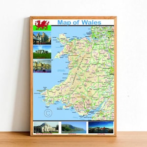 Karte Von Wales UK Retro Poster Druck, Vintage Land Europa Urlaub Ziel Wand Kunst Dekor A4 Größe