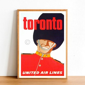 Impresión de cartel publicitario retro de aerolínea Toronto, avión vintage, vacaciones en Canadá, letrero navideño, decoración artística de pared, tamaño A4