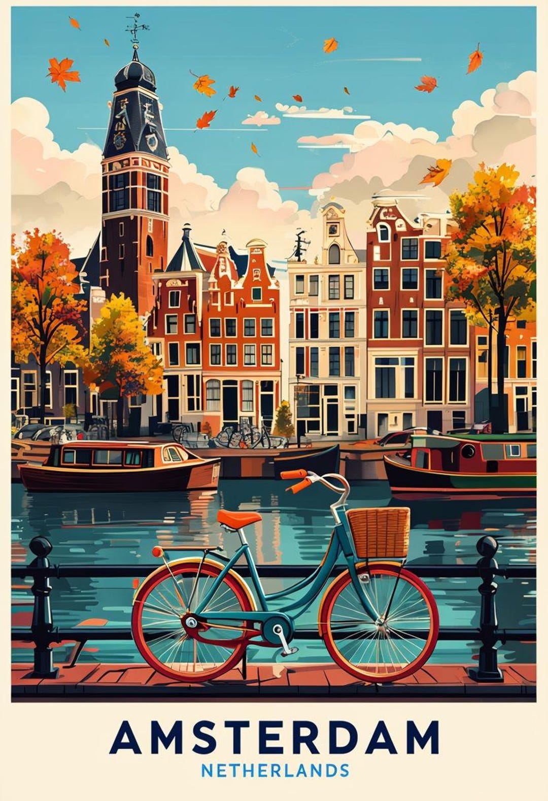 Vintage Amsterdam Travel Poster: Netherlands Art Print - Etsy