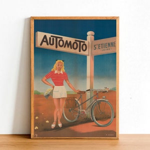 Vintage Cycling Poster, France, Retro Bicycles Advertisement, Commercial, Woman Cycles Wall Art A4 Size
