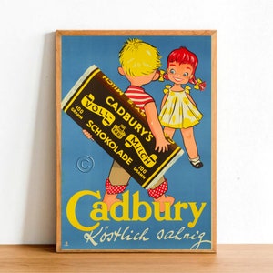 Impresión de póster de anuncio de chocolate retro, cartel de barra de caramelo vintage, letrero para niños, decoración artística de pared, tamaño A4
