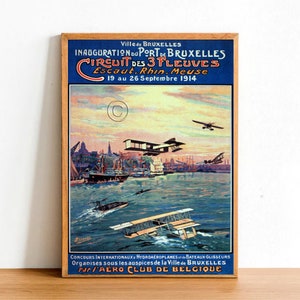 Airline Retro Poster Print, Vintage Plane Aircraft Travel Europe Brussels Belgium Vacation Holiday Wall Art Decor A4 Size