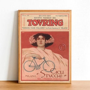 Retro Bicycle Advertisement Poster Print, Vintage Cycles Riding Bike Milan Italy Bulletin Sign Wall Art Decor A4 Size