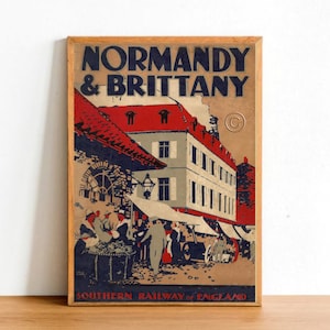 Normandie Bretagne France impression affiche rétro, vintage région voyage Europe destination vacances Art mural déco format A4