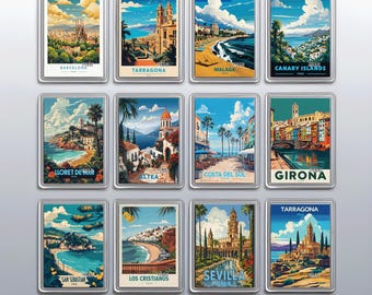 Coastal Spanish Cities & Beaches – Acrylic Fridge Magnet 70×45mm • Square Magnet 90mm • A3 A4 A5 City Poster • Drink Coaster