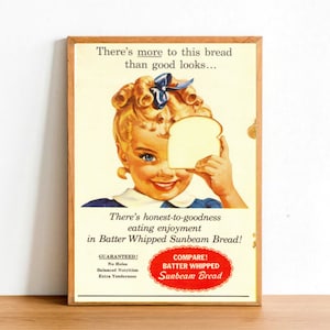 Retro Advertisement Poster Print, Vintage Food Bread Cooking Bulletin Sign Wall Art Decor A4 Size