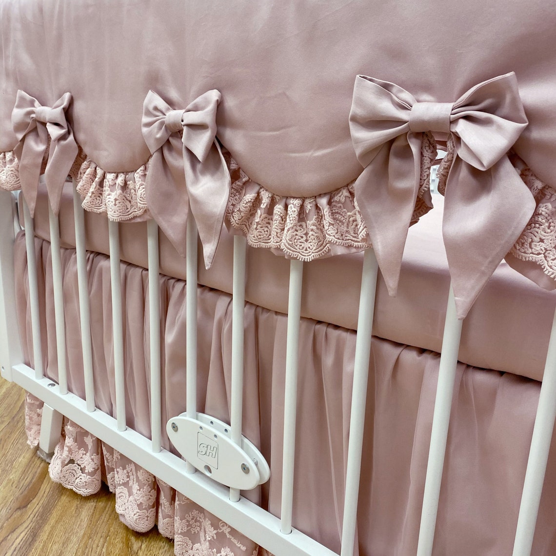 Crib Rail Cover With Lace and Pink Ruffles Blush Pink Rail Etsy