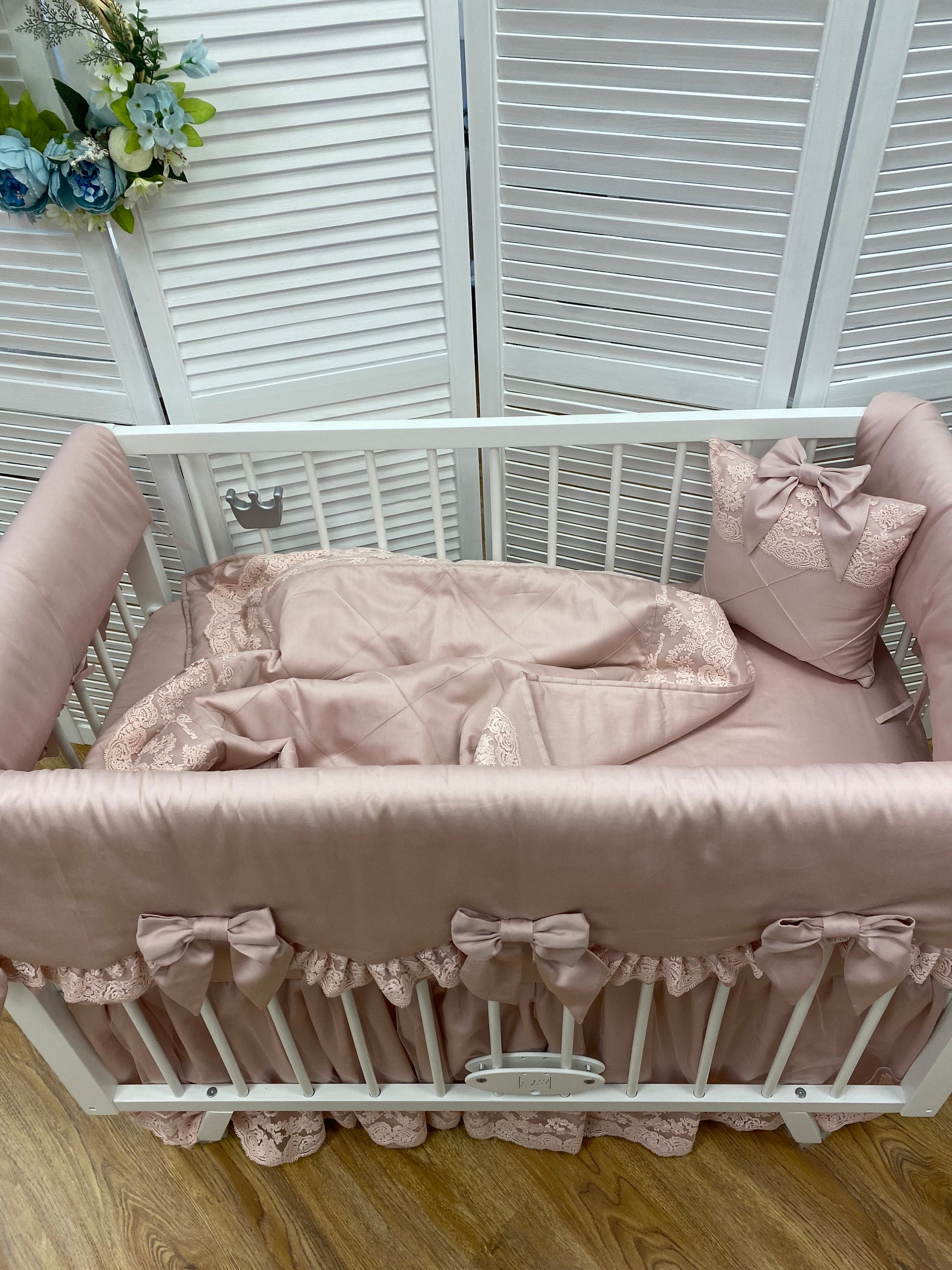 Crib Rail Cover with lace and pink ruffles blush pink rail Etsy