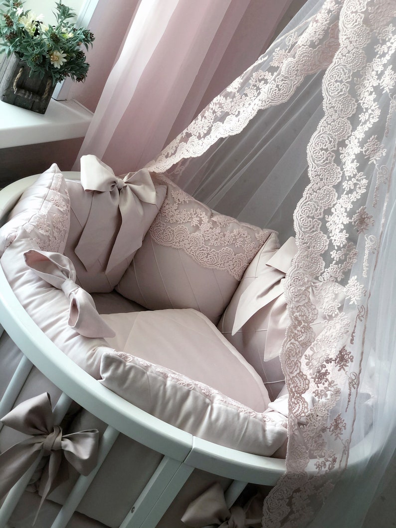 Baby girl blush pink round crib bedding set baby shower gift Etsy