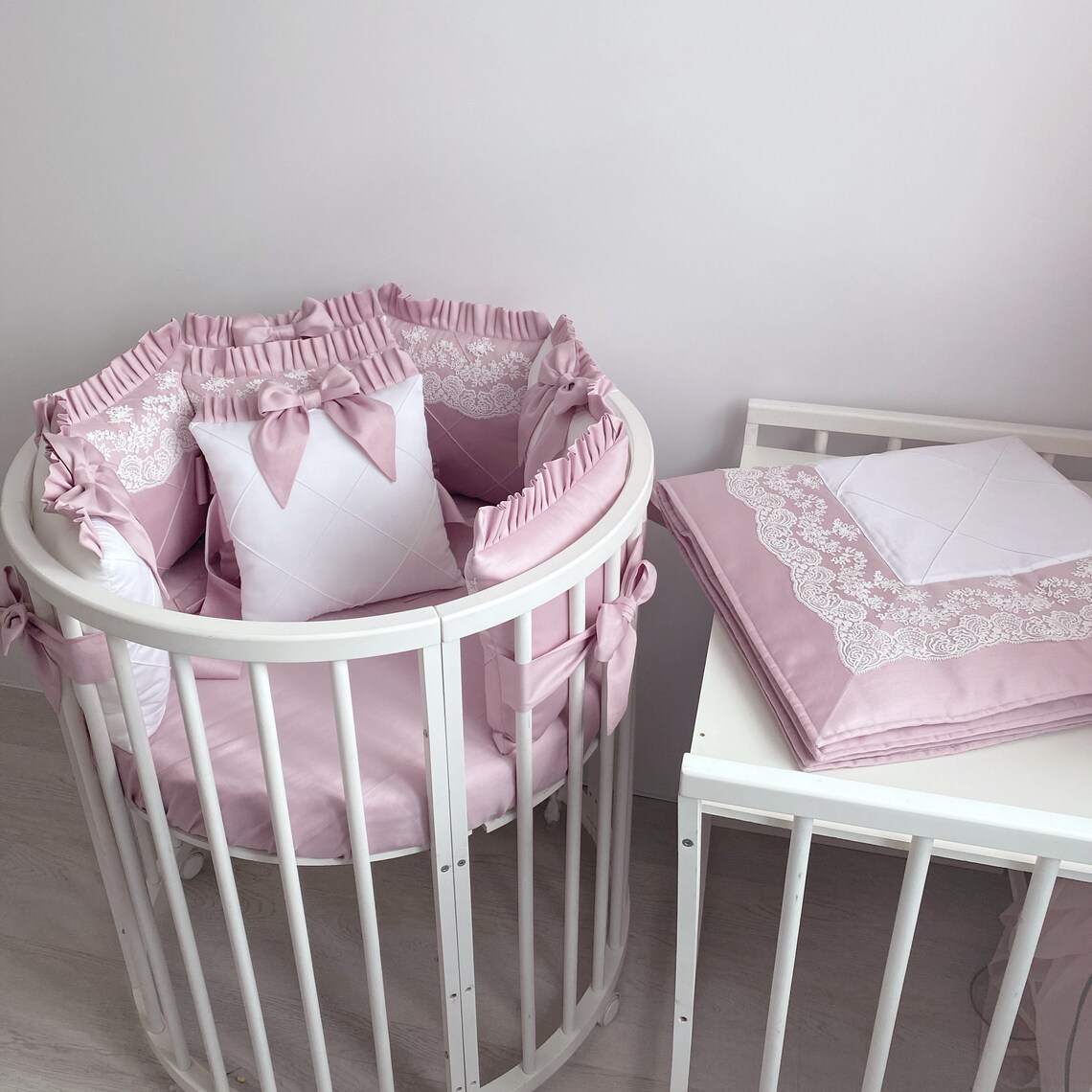 Round crib bedding set girl crib bumper crib canopy baby Etsy