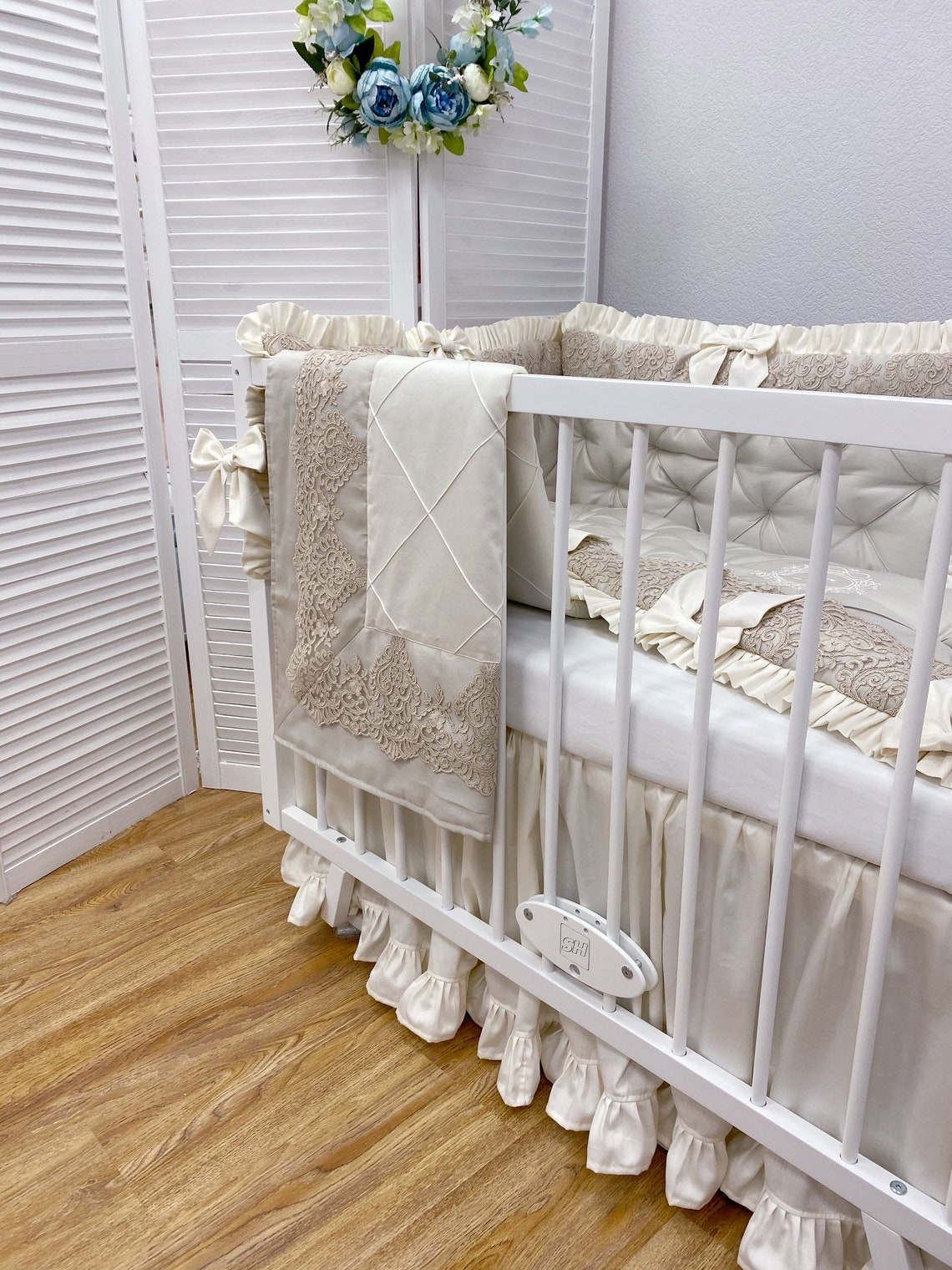 Crib skirt custom baby crib bed skirt cotton cot bedding Etsy