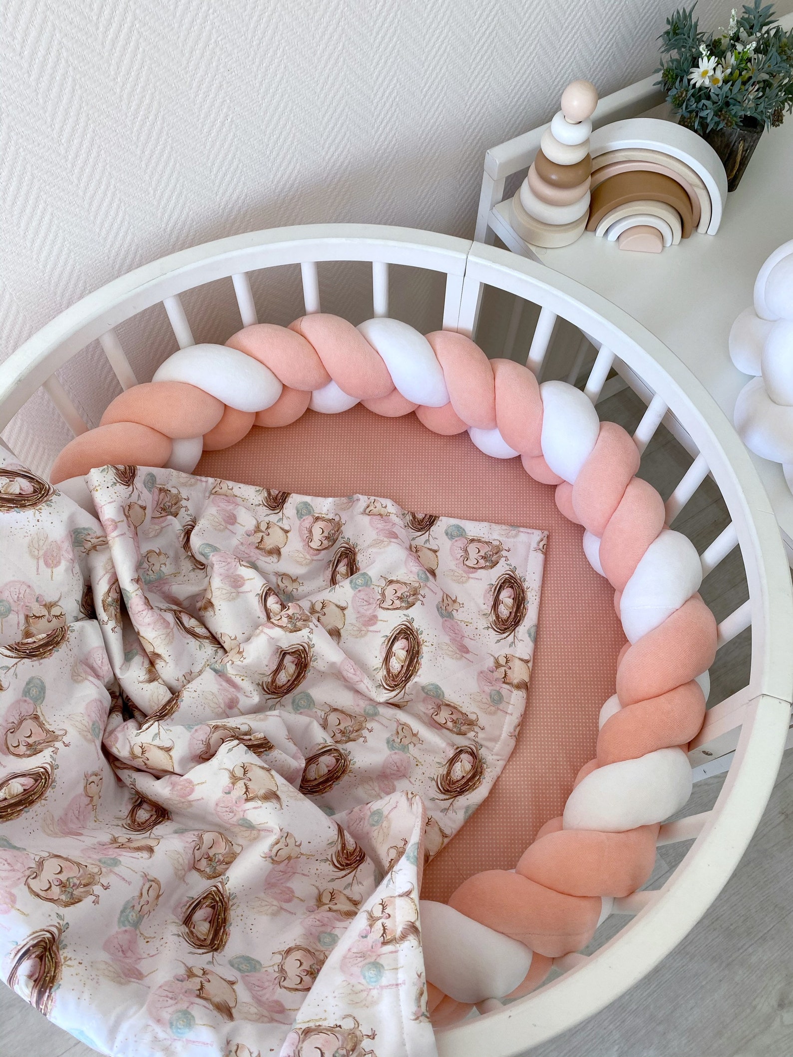 Baby girl Braided Crib Bumper pink grey white crib bumper Etsy