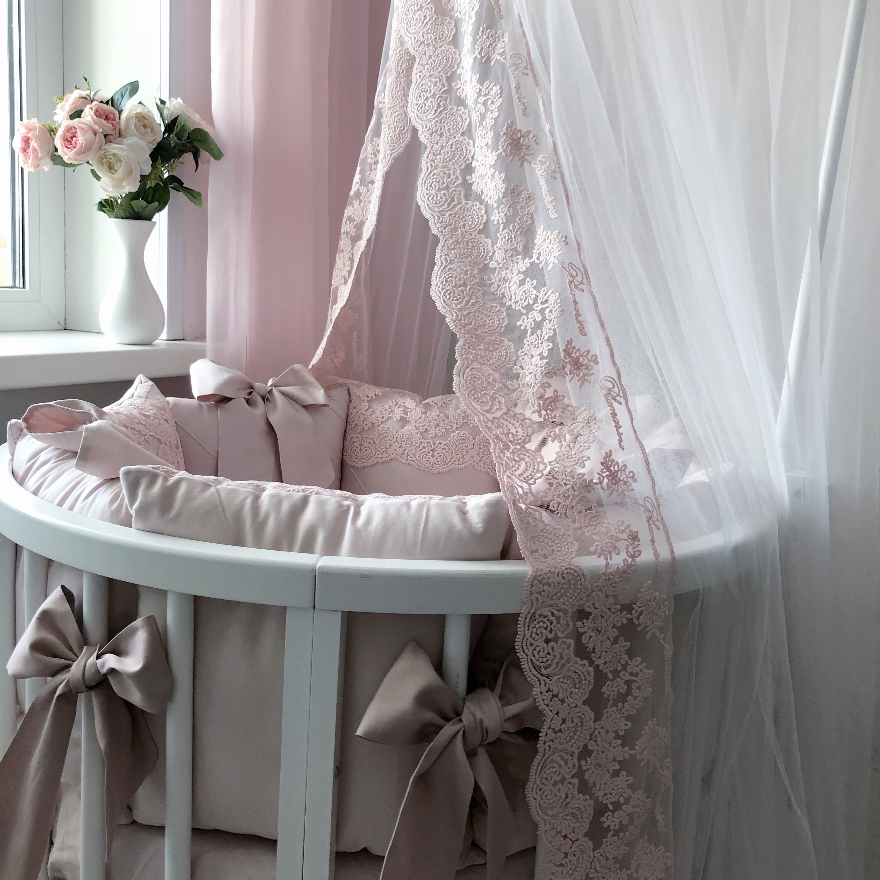 Baby girl blush pink round crib bedding set baby shower gift Etsy