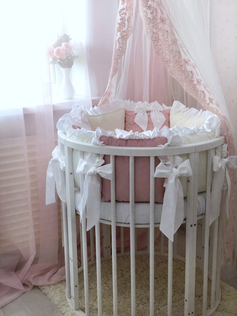 Crib bumper pads for baby girl pink and white baby bedding Etsy