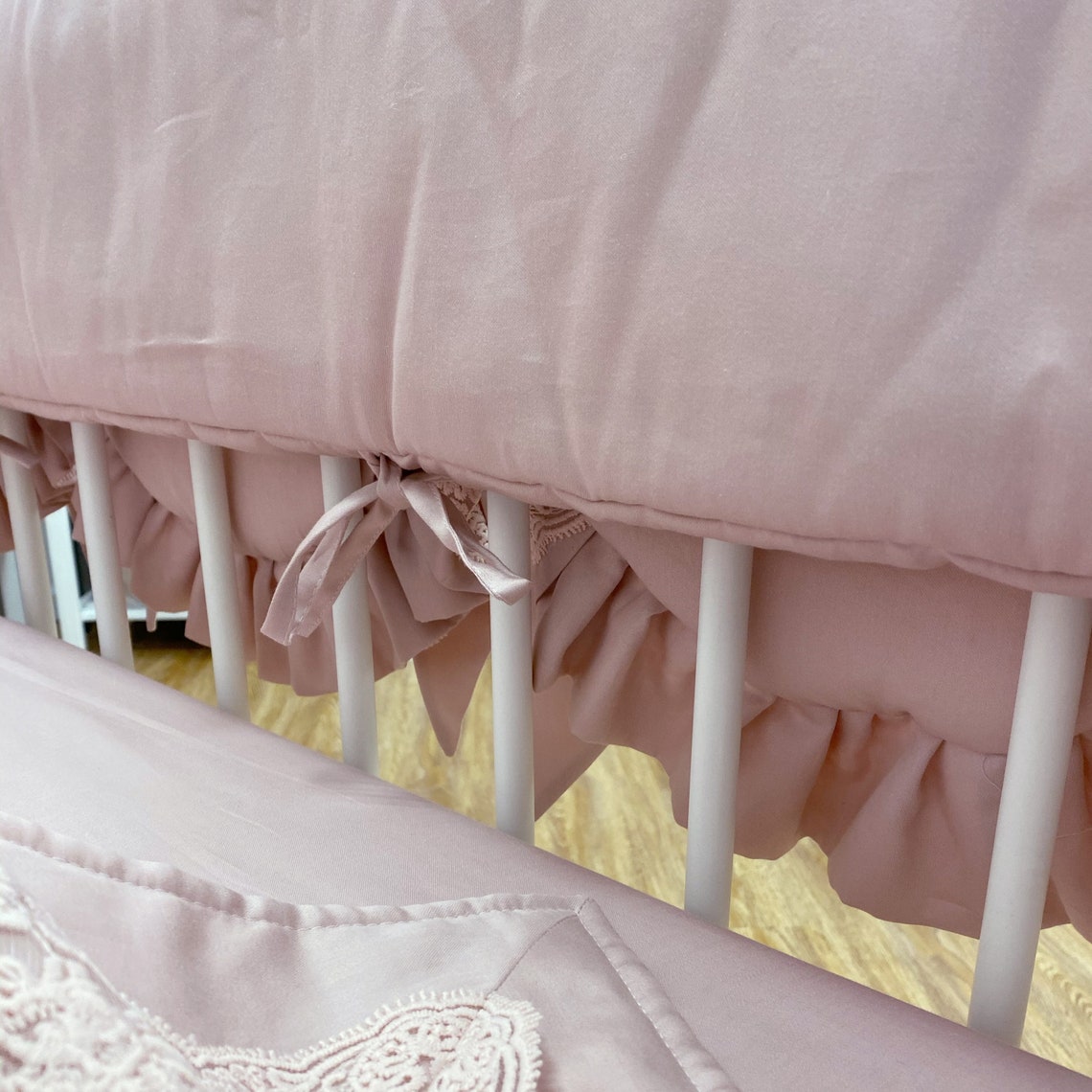 Crib Rail Cover with lace and pink ruffles blush pink rail Etsy