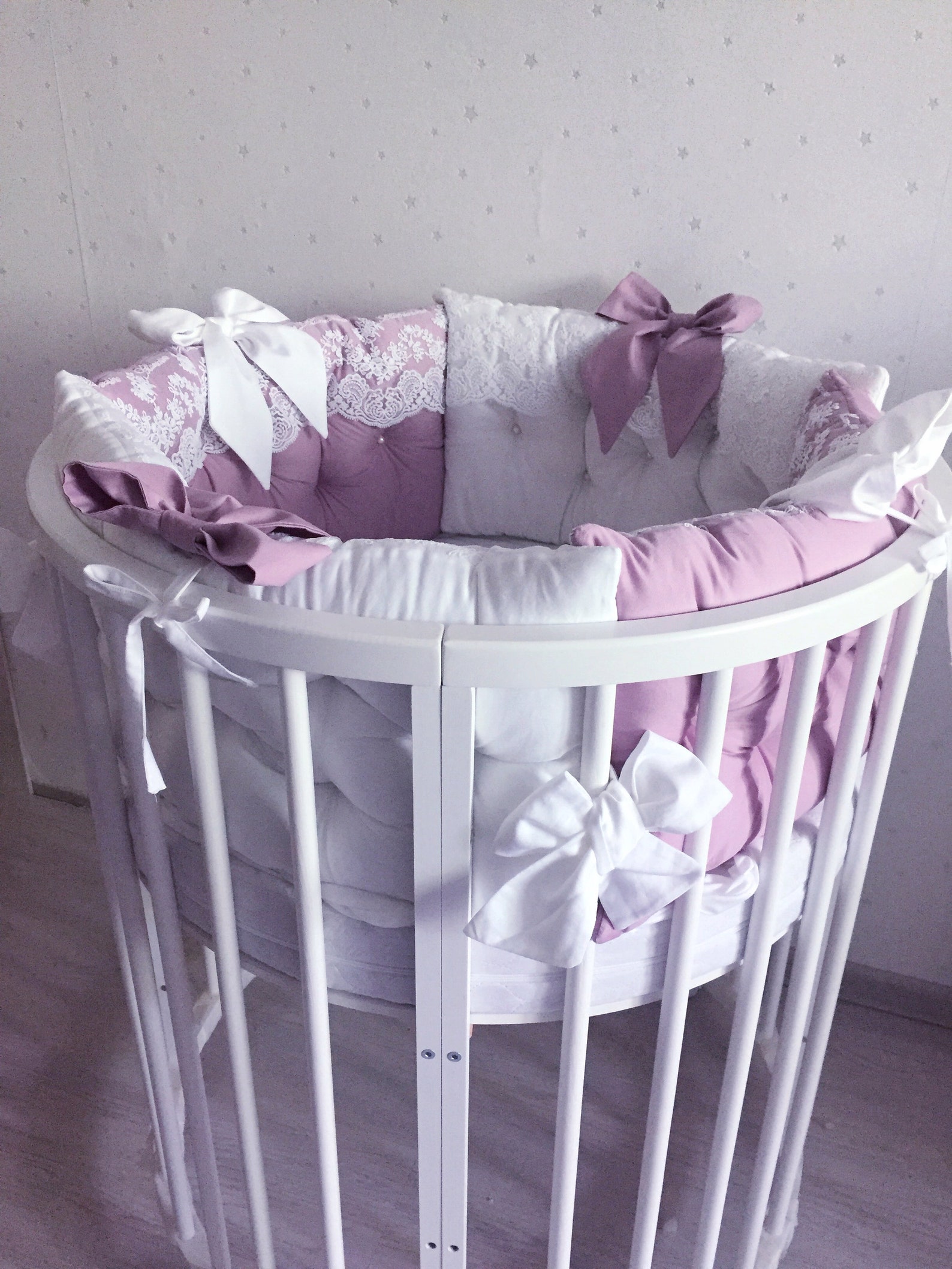 Baby girl crib bumpers with lace Etsy