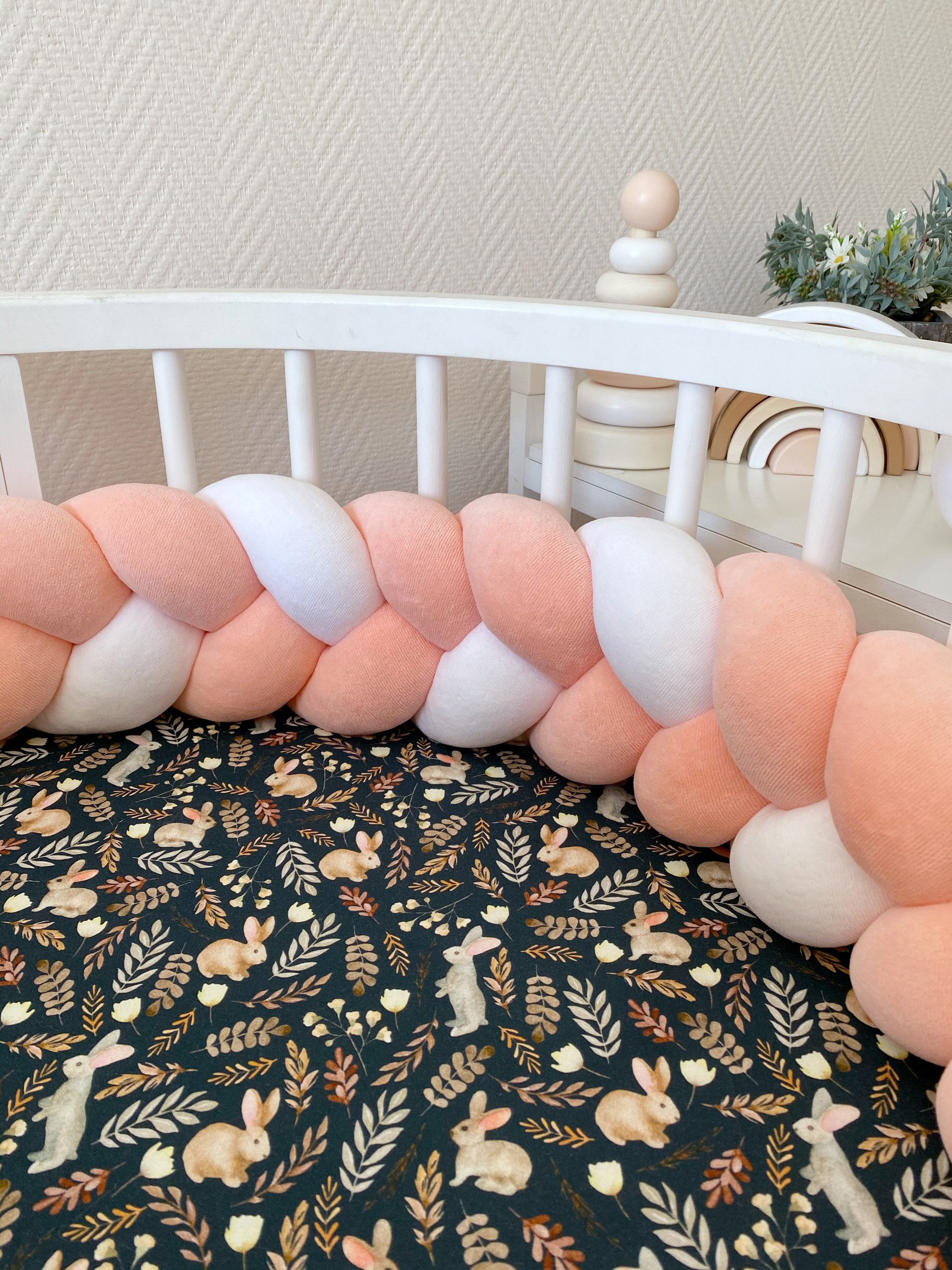 Baby girl Braided Crib Bumper pink grey white crib bumper Etsy