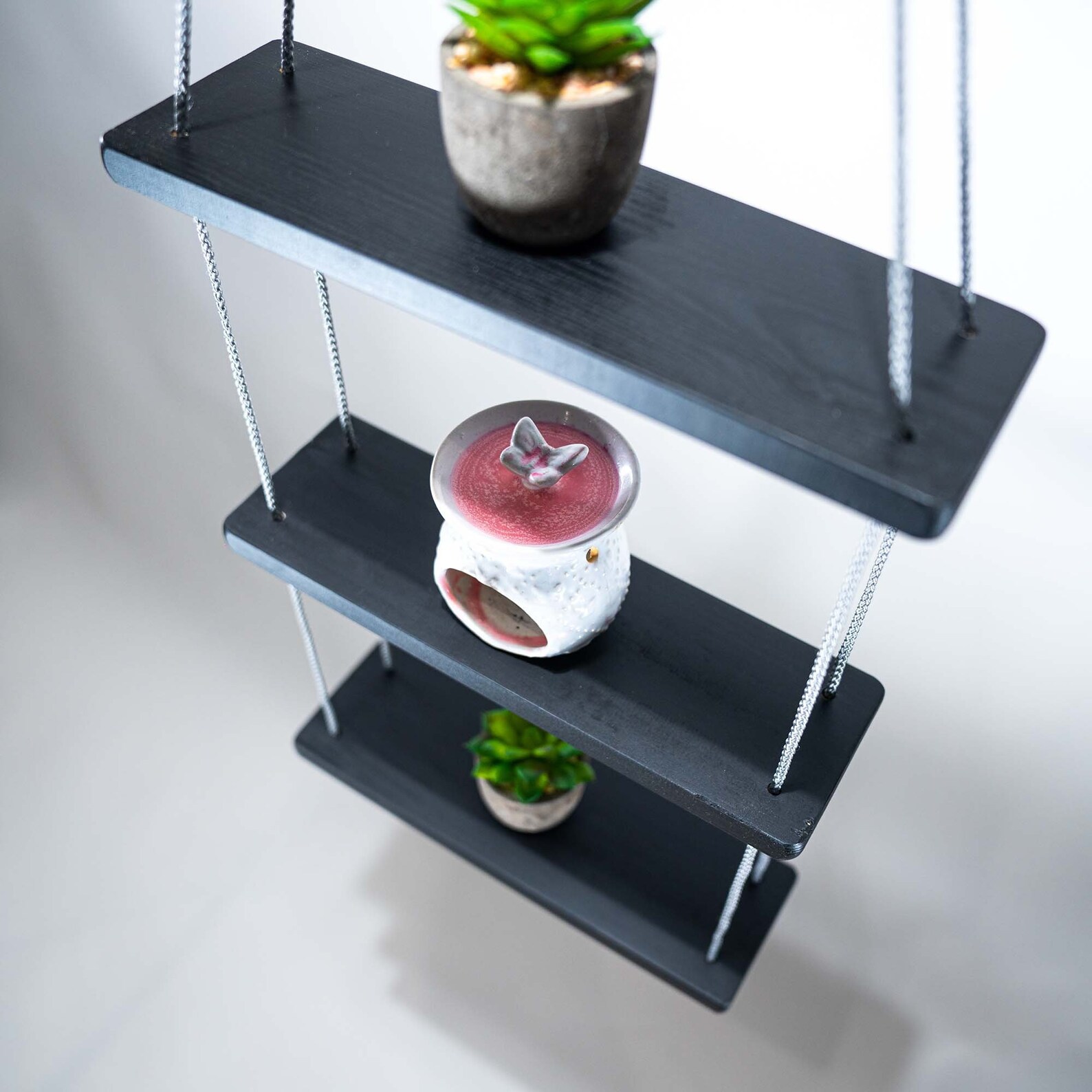 Wooden floating hanging rope shelves rustic hanging shelf Etsy