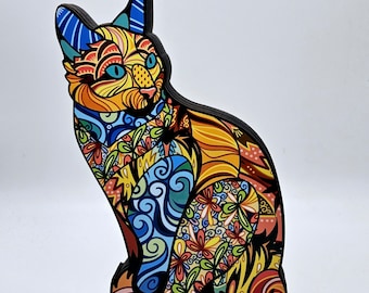 Colorful Cat Shelf Sitter Statue: Whimsical Home Decor