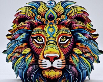 Lion head shelf sitter colorful jungle animal