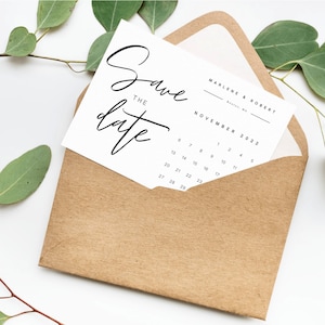 Minimalist Calendar Save the Date Template for Canva I Editable and ...
