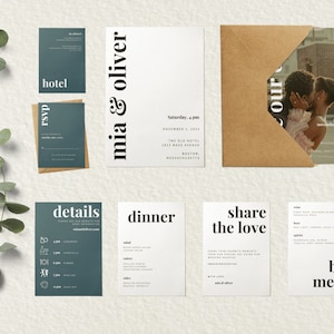 Modern Minimal Wedding Template Package for Canva  -  DIY Customizable for Printing at Home or Online  - Save the Date - RSVP - Menu