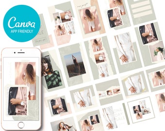 Feminine Minimalist Instagram templates for Instagram story & Instagram posts editable on Canva, 20 Designs