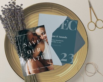 Teal Save the Date Template for Canva  I  Editable and Customizable 5X7 Save the Date for Printing at Home  I  Instant Download
