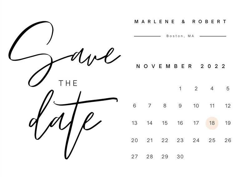 Minimalist Calendar Save the Date Template for Canva I Etsy