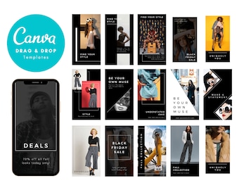 Schwarzer Farbblock Vorlagen für Instagram-Geschichten, bearbeitbar auf Canva, 20 Designs