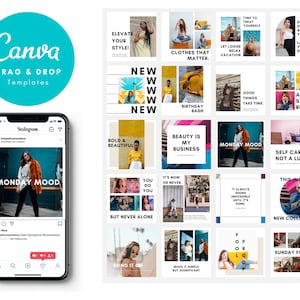 Bold and Bright Instagram templates for Instagram Posts - editable on Canva, 20 Designs I Social Media Templates